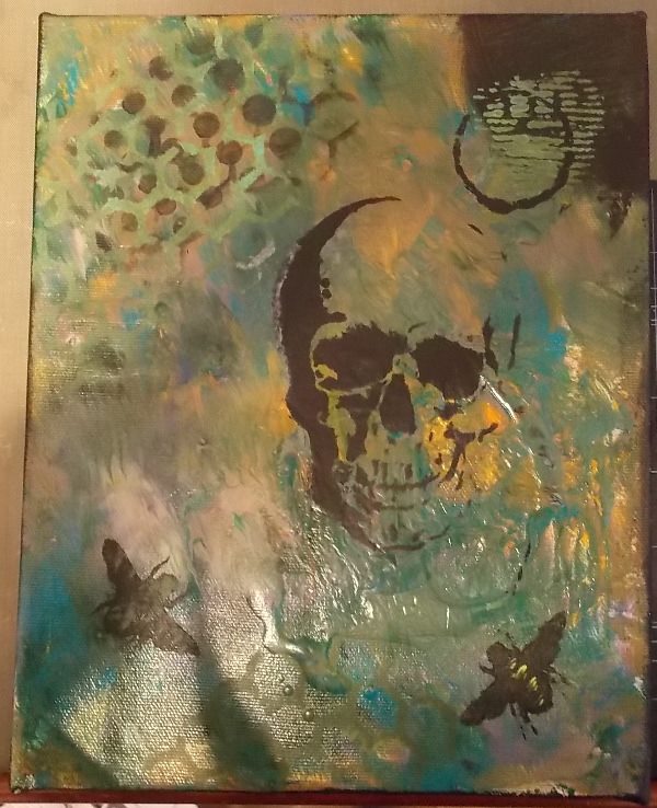 Skull with Bees Acrylic on Canvas painting