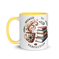 Brewed to perfection, love books, love coffee, books, great books, classic, mug, stack of books 