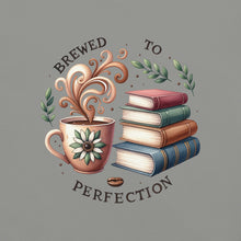 Load image into Gallery viewer, support, print on demand, mug, morning coffee, love books,
great gift, fundraising for CHEO, cosy, coffee, books, appreciation, Brewed to perfection, love coffee, great books, classic, stack of books


