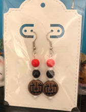 Load image into Gallery viewer, Pumpkin Dangle Earrings, Handmade in Canada, fun, silver, bronze or gold, fundraiser 10% for CHEO
