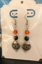 Load image into Gallery viewer, Pumpkin Dangle Earrings, Handmade in Canada, fun, silver, bronze or gold, fundraiser 10% for CHEO
