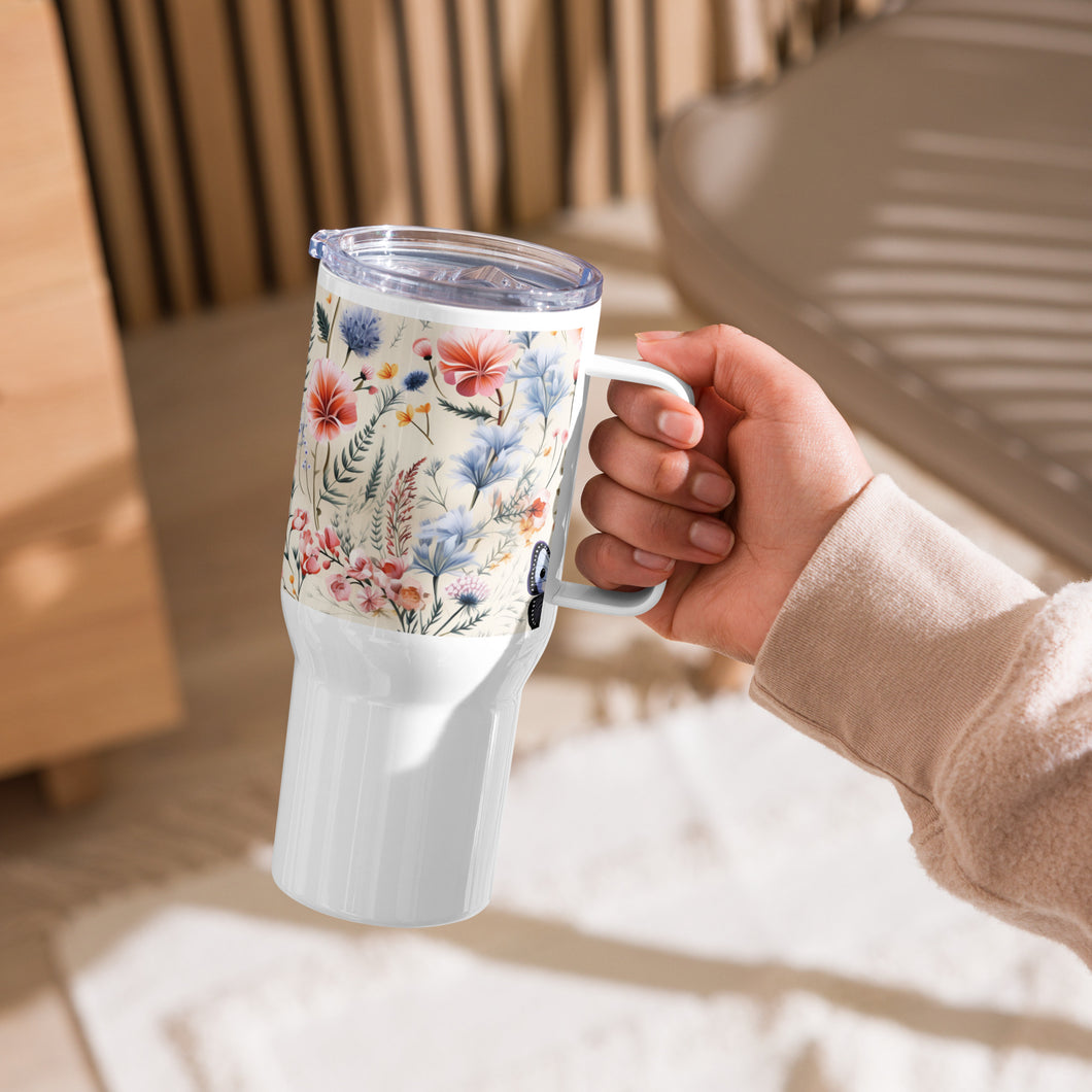 Flowered Travel mug with a handle