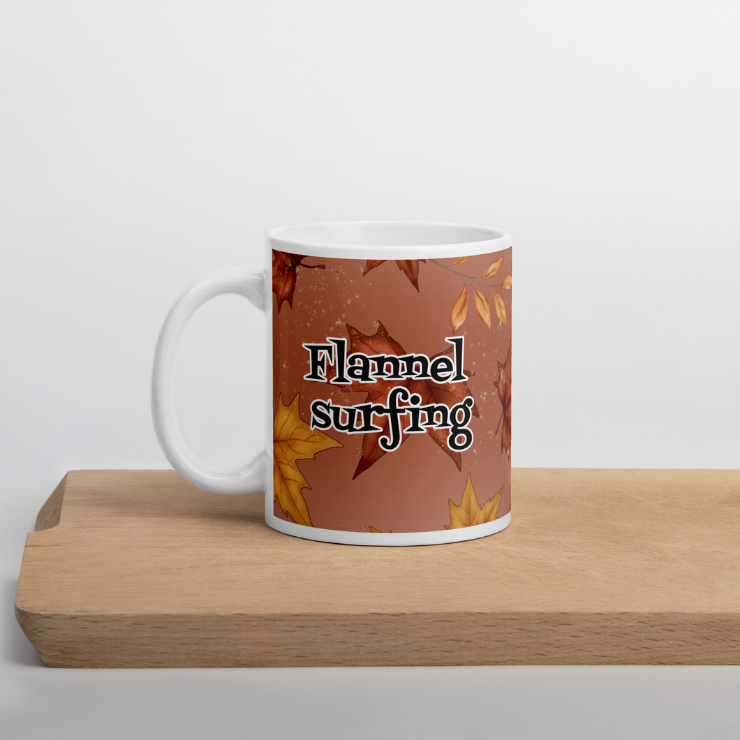 Flannel Surfing White glossy mug