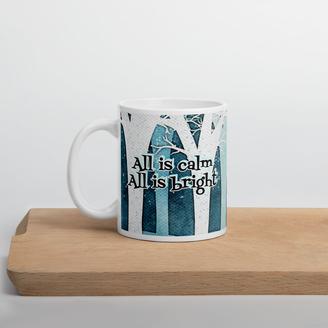 Deers All is calm all is bright White glossy mug