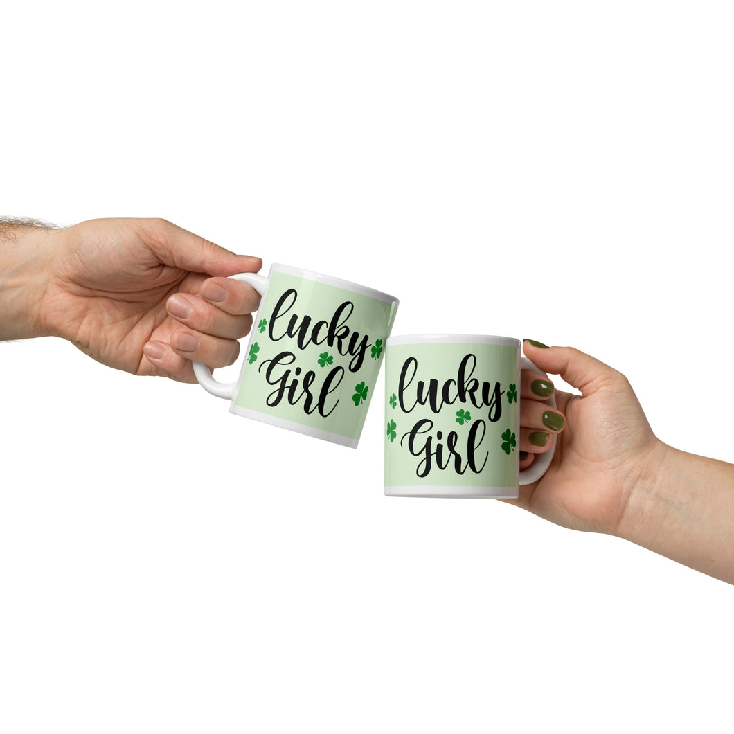 Lucky Girl White glossy mug