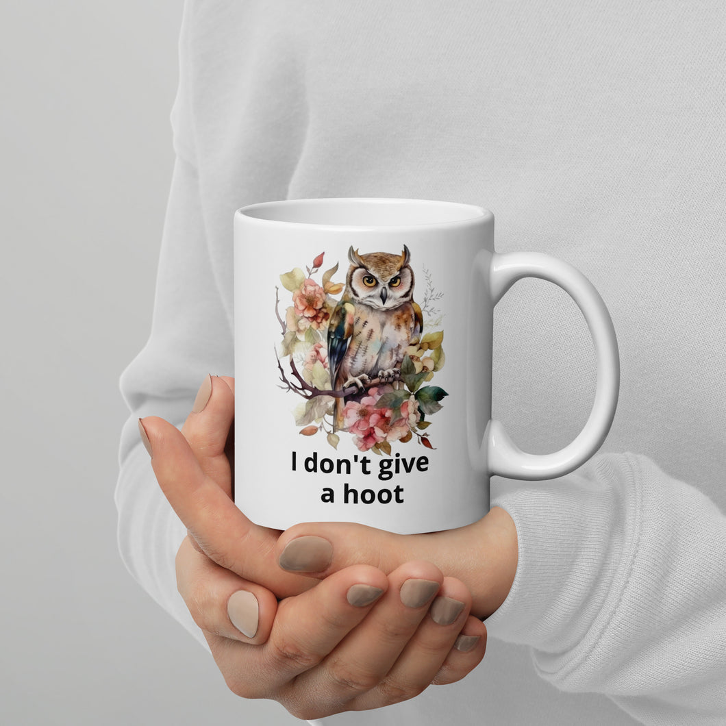 I don't give a hoot White glossy mug fundraiser 10% will be split between Malan Syndrome and CHEO