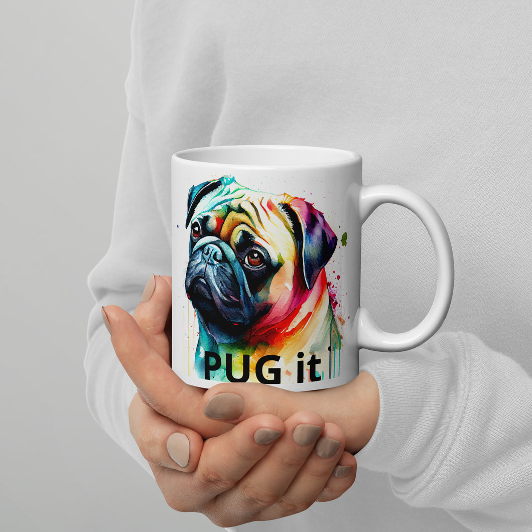 Pug it rainbow White glossy mug