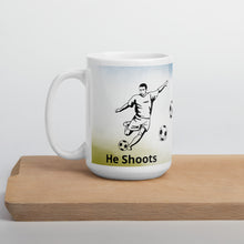 Load image into Gallery viewer, He Shoots, He Scores White glossy mug
