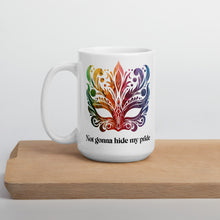 Load image into Gallery viewer, Masquerade Mask Rainbow Not gonna hide my pride White glossy mug
