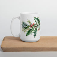 Warm & Cozy holly branch White glossy mug