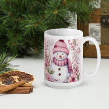 Load image into Gallery viewer, Pink Snowman White glossy mug
