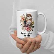 Load image into Gallery viewer, I don&#39;t give a hoot White glossy mug fundraiser 10% will be split between Malan Syndrome and CHEO
