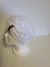 Load image into Gallery viewer, head band, made with love, handmade, made in Canada, cable knit, hand knit , white with silver
