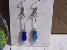 Load image into Gallery viewer, Cobalt blue and iridescent fish glass beaded Dangle Earrings, Handmade in Canada
