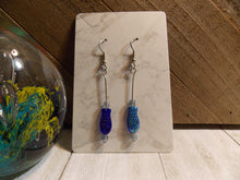 Load image into Gallery viewer, Cobalt blue and iridescent fish glass beaded Dangle Earrings, Handmade in Canada
