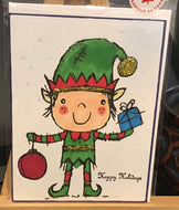 Happy Holidays Elf Card/ Holiday / Friendship/ Winter Greeting Card