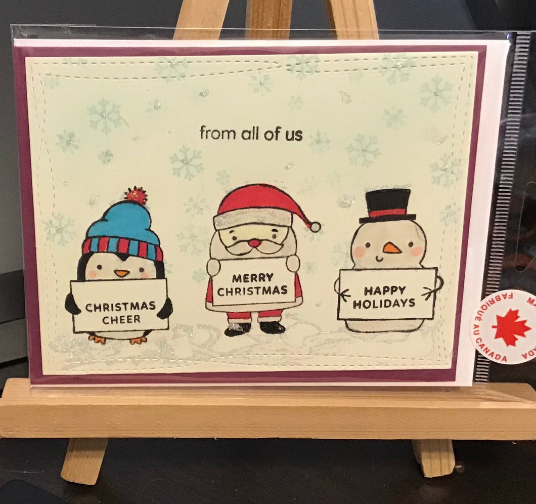 From all of Us Merry Christmas  Holiday Card/ Christmas Card / Friendship/ Winter Greeting/Santa, penguin, snowman