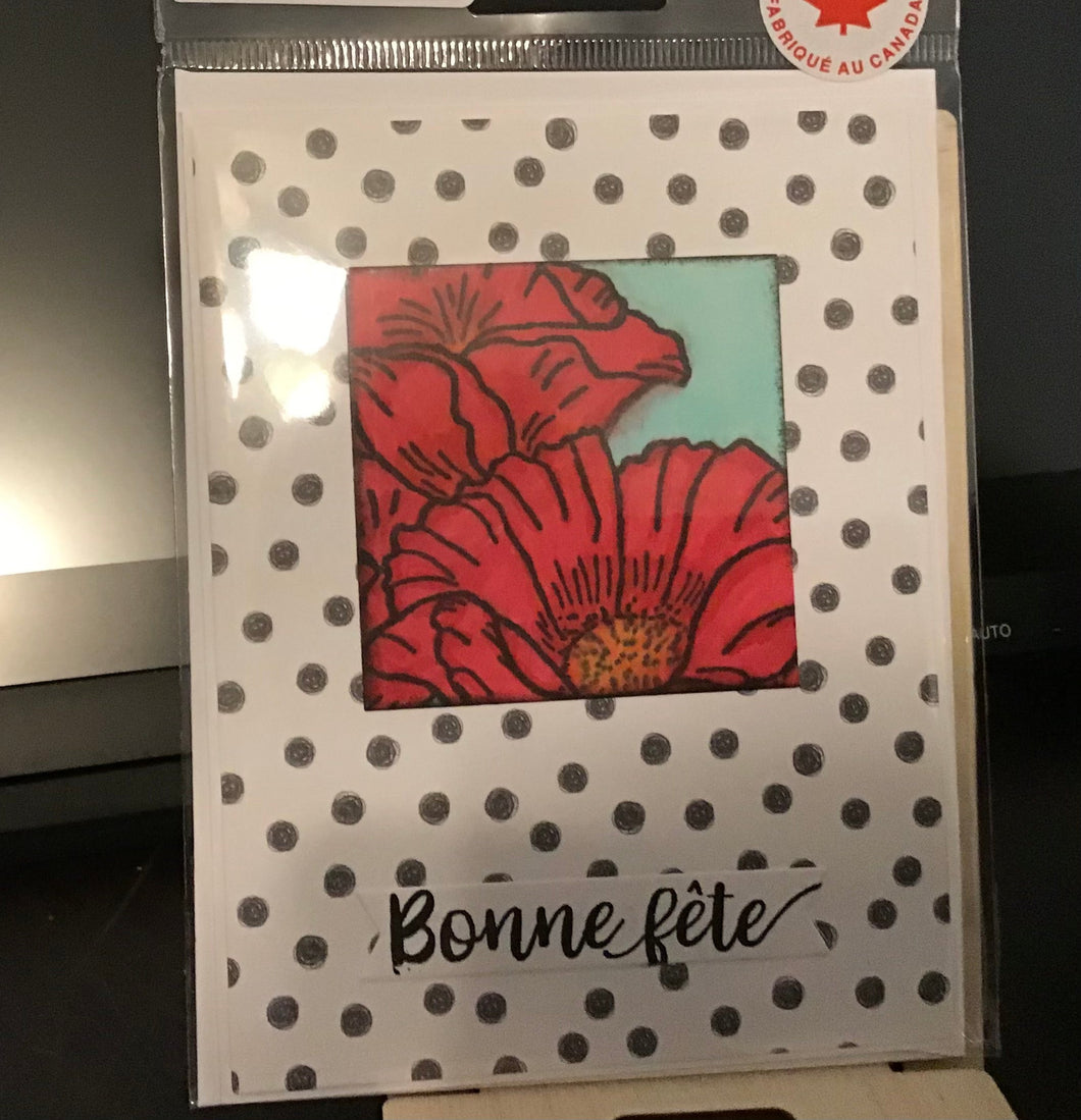 Bonne fete, happy birthday, dots and flowers