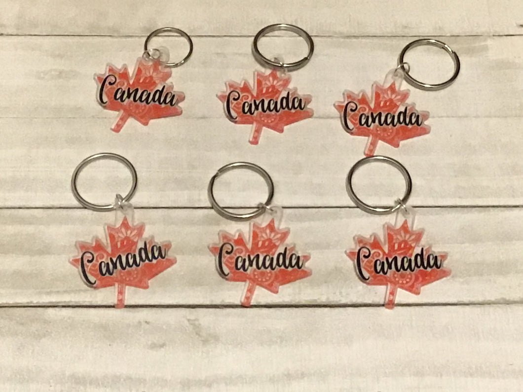 Canada Maple Leaf on Clear Acrylic Key Ring