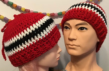 Load image into Gallery viewer, Hockey inspired Crochet Beanie Hat/ Mens Hat/ Women&#39;s Hat/ Children&#39;s Hat / Winter Hat/ Custom Team Hats
