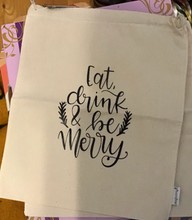 Load image into Gallery viewer, Vinyl Writing and images on 100% Cotton Muslin Bags with Drawstring/ gift bag/ fruit /vegetable bag/ Candles/ gift soap/ back to school
