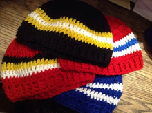 Load image into Gallery viewer, Hockey inspired Crochet Beanie Hat/ Mens Hat/ Women&#39;s Hat/ Children&#39;s Hat / Winter Hat/ Custom Team Hats
