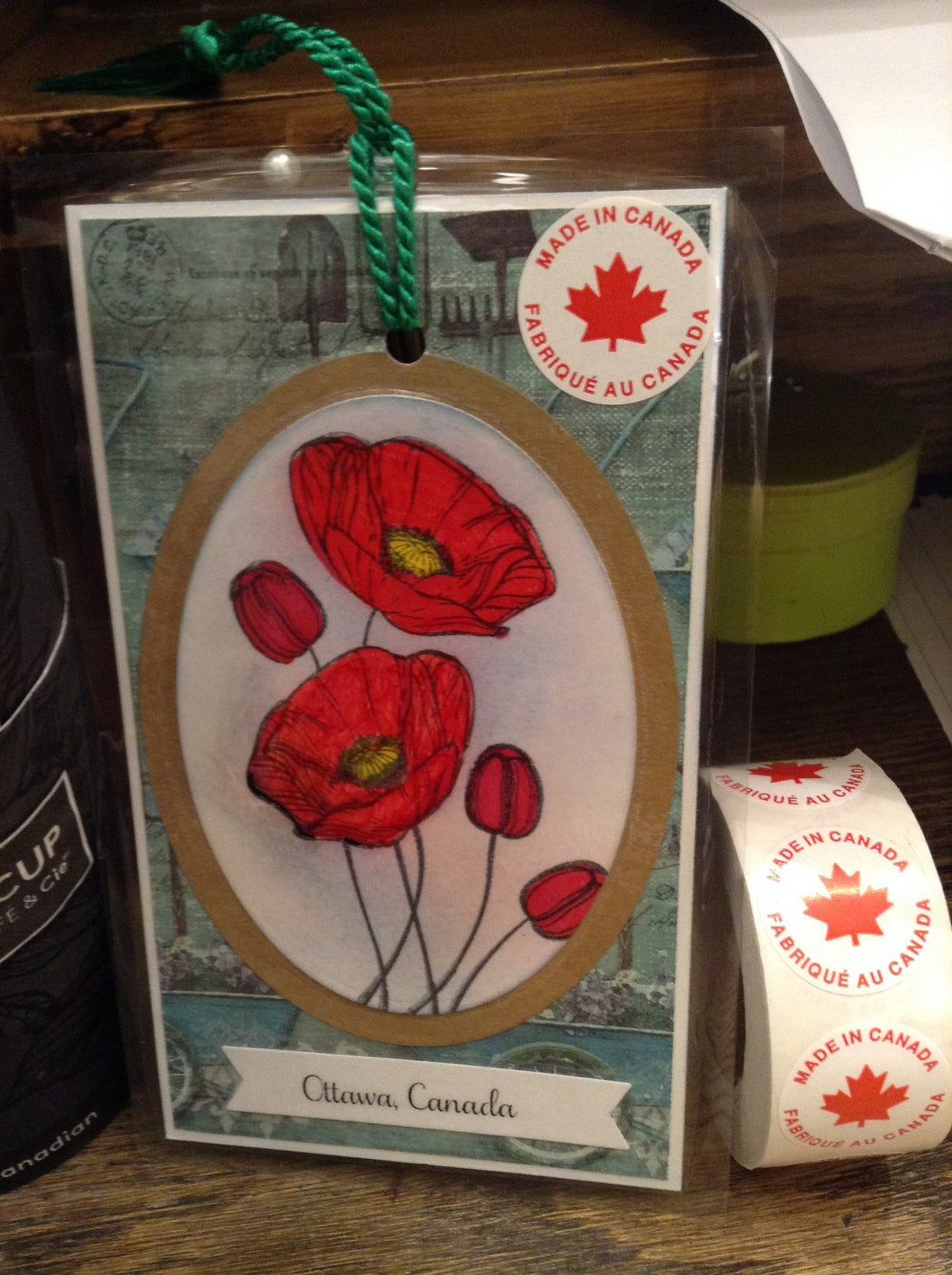 Poppies with printed Ottawa Canada BookMark, Page Holder, Book Marker, Save that place, Handmade, Made in Canada