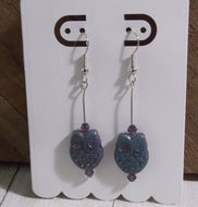 Blue Owl glass pressed beaded Dangle Earrings, Handmade in Canada