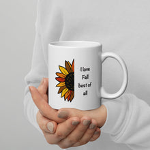 Load image into Gallery viewer, I love fall best of all White glossy mug fundraiser 10% split between Malan Syndrome Canada and CHEO
