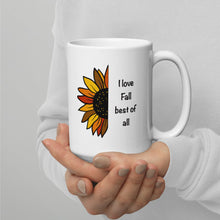 Load image into Gallery viewer, I love fall best of all White glossy mug fundraiser 10% split between Malan Syndrome Canada and CHEO
