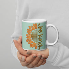 Load image into Gallery viewer, Sunflower Be Kind White glossy mug
