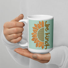 Load image into Gallery viewer, Sunflower Be Kind White glossy mug
