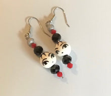 Load image into Gallery viewer, Deco Face Dangle Earrings, Handmade in Canada, fun, black,red, and white
