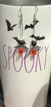Load image into Gallery viewer, Halloween Angel Dangle Earrings, Handmade in Canada, fun, Orange and black

