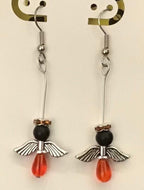 Halloween Angel Dangle Earrings, Handmade in Canada, fun, Orange and black