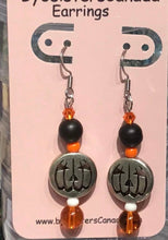 Load image into Gallery viewer, Pumpkin Dangle Earrings, Handmade in Canada, fun, silver, bronze or gold
