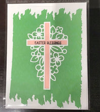 Load image into Gallery viewer, Easter blessings, light green, dark green, Easter, cross, filigree, support, simple, blank inside,
