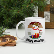 Load image into Gallery viewer, Happy Holidays Snowman White glossy mug
