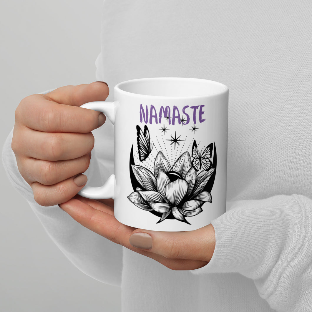 Namaste Lotus Flower White glossy mug