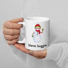 Load image into Gallery viewer, Warm huggies Snowperson White glossy mug
