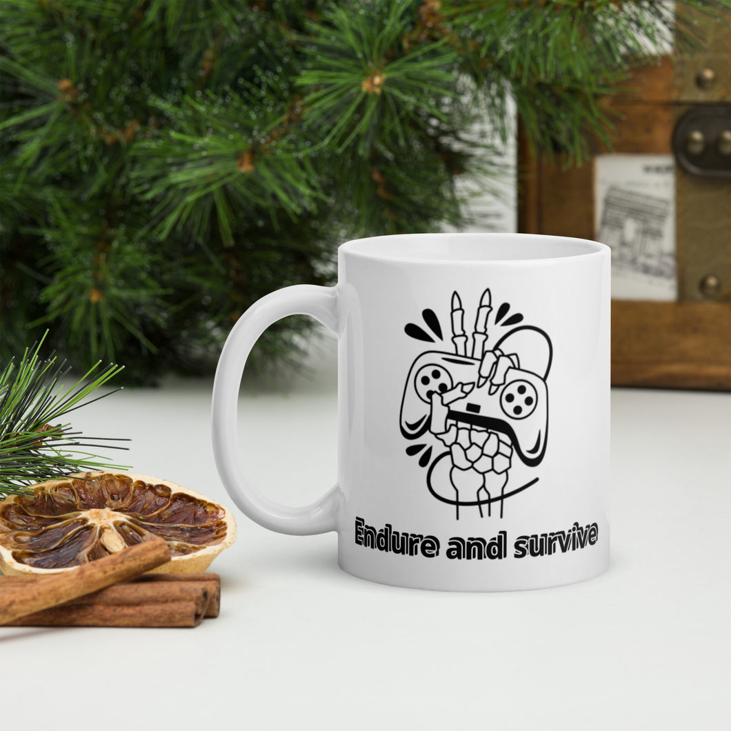 Endure and survive White glossy mug