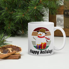 Load image into Gallery viewer, Happy Holidays Snowman White glossy mug
