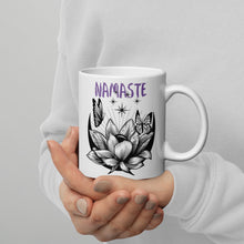 Load image into Gallery viewer, Namaste Lotus Flower White glossy mug
