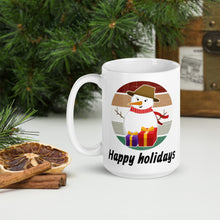 Load image into Gallery viewer, Happy Holidays Snowman White glossy mug
