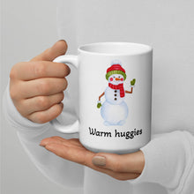 Load image into Gallery viewer, Warm huggies Snowperson White glossy mug
