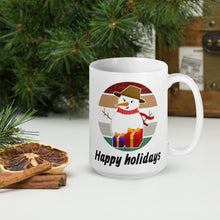 Load image into Gallery viewer, Happy Holidays Snowman White glossy mug
