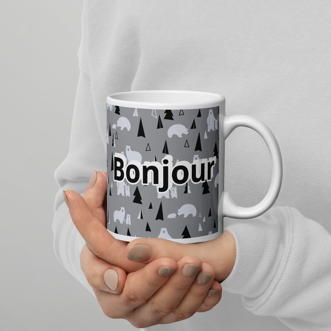 Bonjour White glossy mug