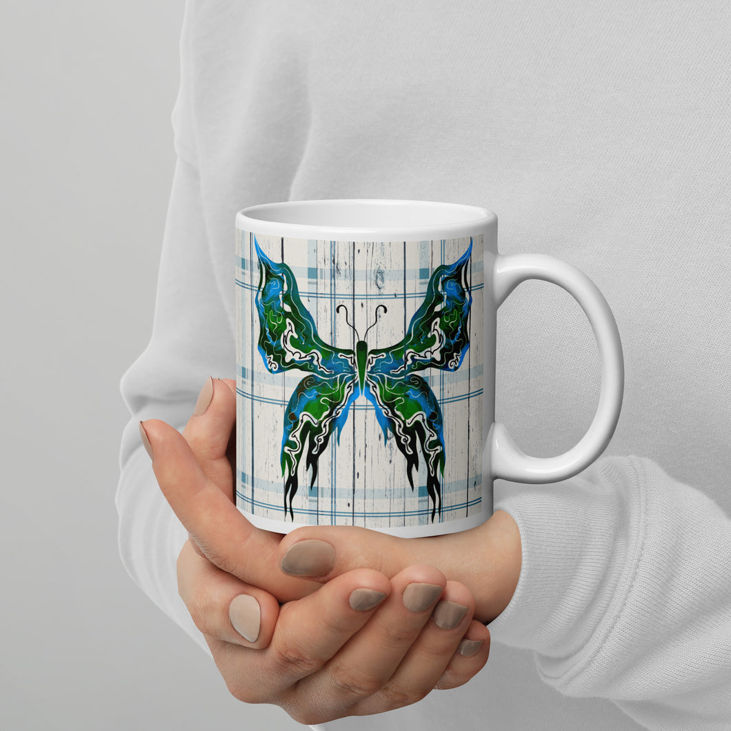 Shabby Gothic Butterfly White glossy mug