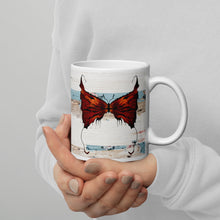 Load image into Gallery viewer, Orange Moth Gothic meets Shabby White glossy mug
