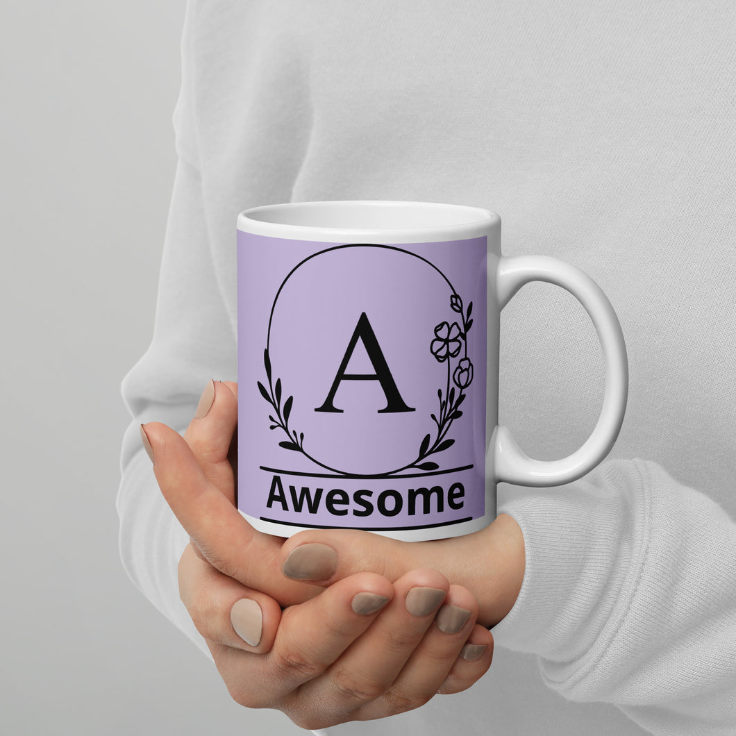 A = Awesome White glossy mug